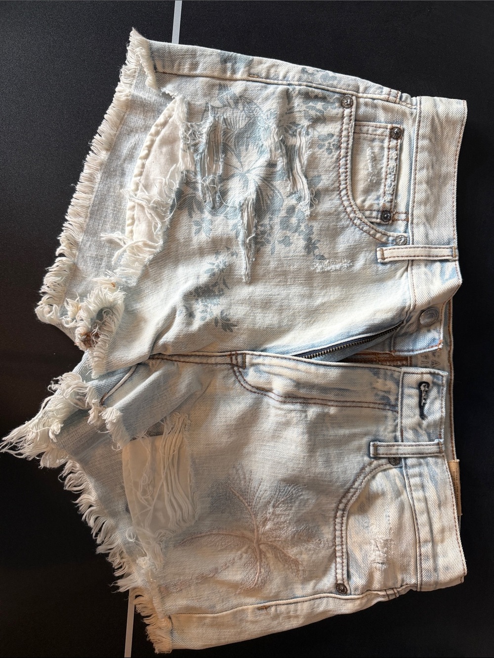 American Eagle Outfitters Light Blue Floral Distressed Jean Shorts